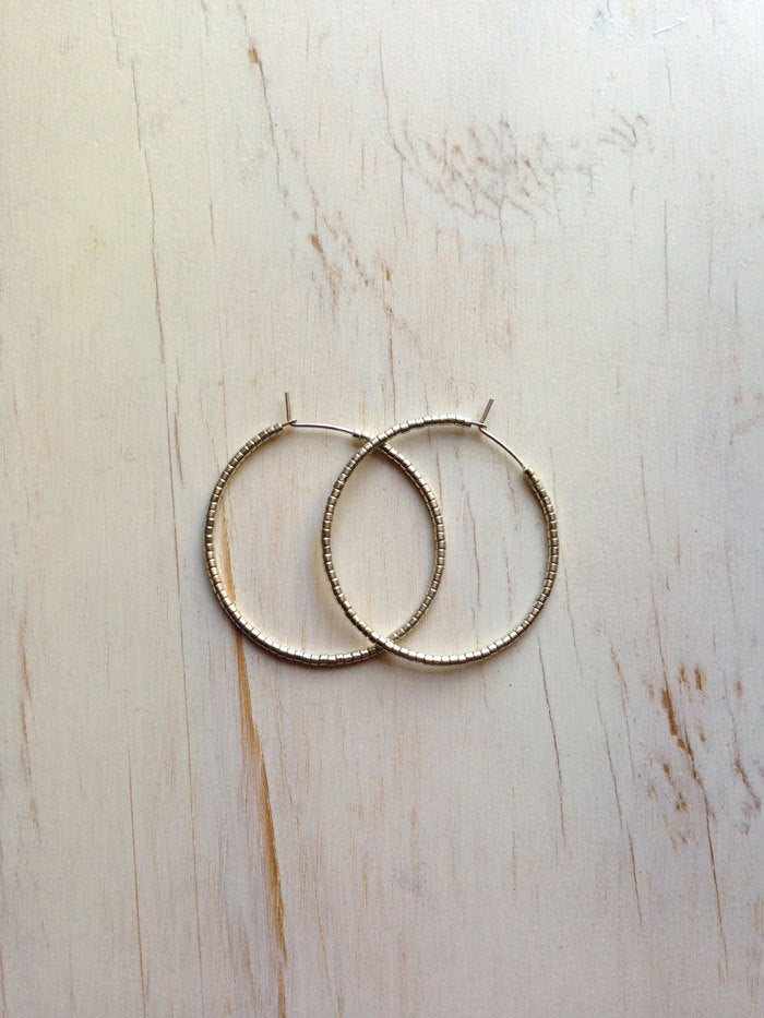Classic Silver Metal Beaded Hoops