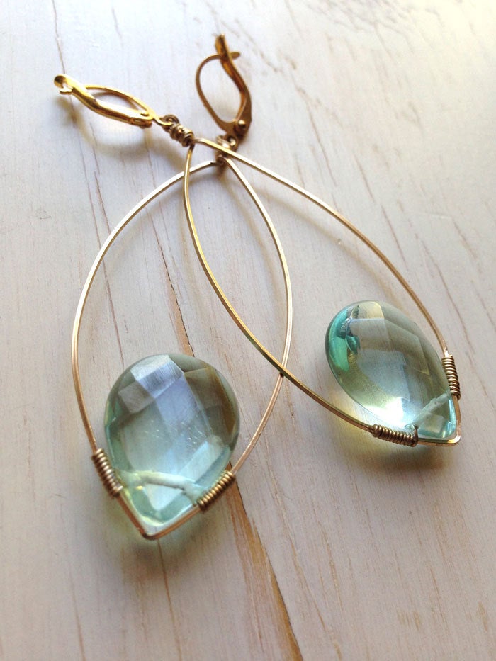 Blue Quartz Tear Dangle Hoop
