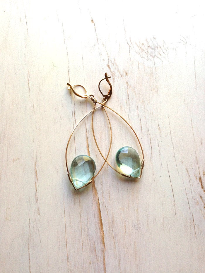 Blue Quartz Tear Dangle Hoop