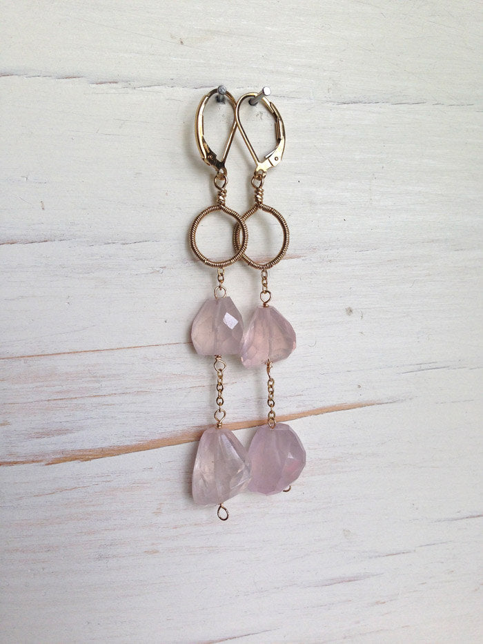 Rose Quartz Faceted Danglers Earrings