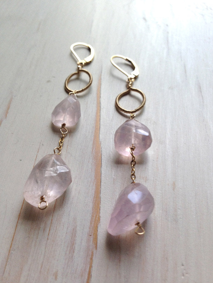 Rose Quartz Faceted Danglers Earrings
