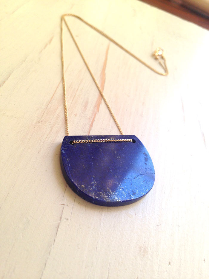 Lapis Slab Geometric Necklace