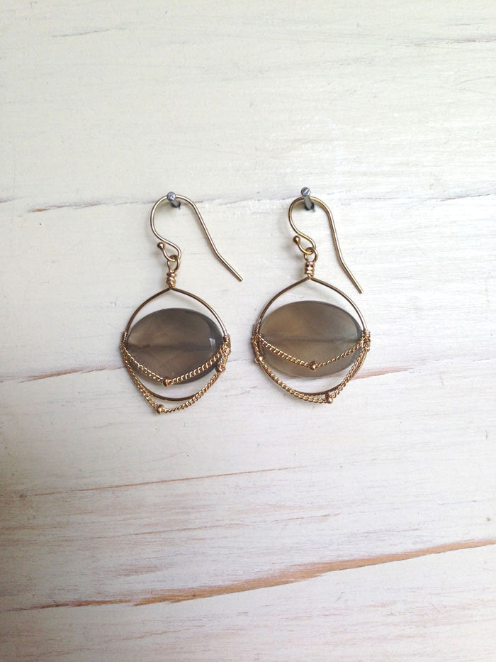 Labradorite Chain Oval Earrings