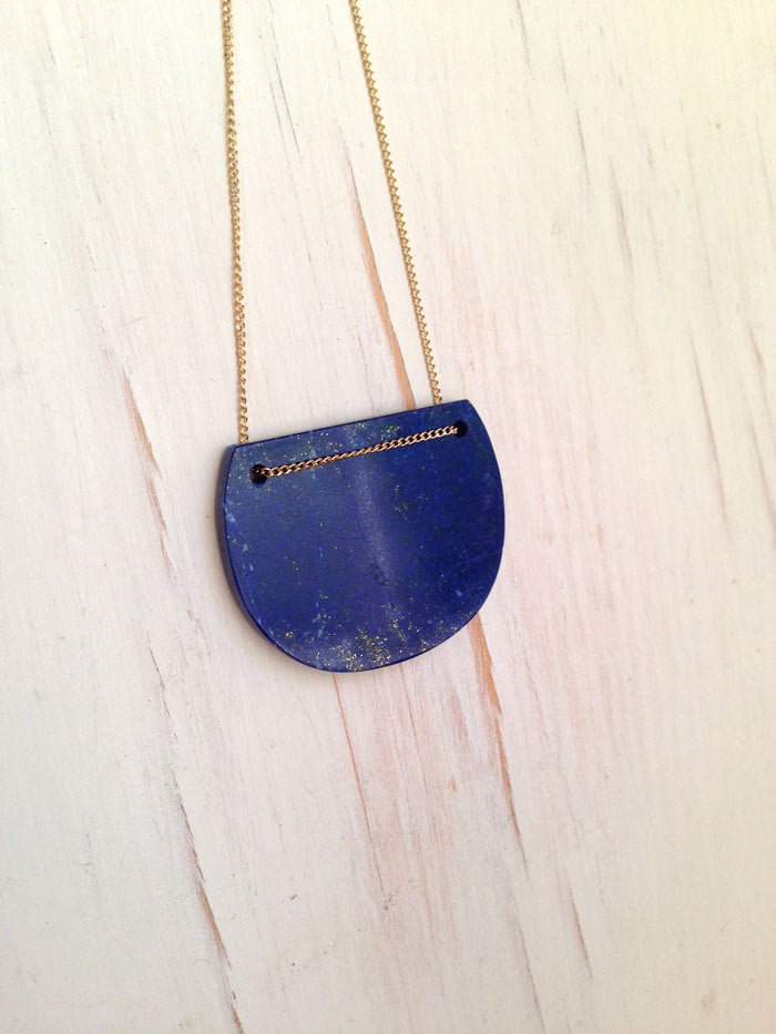 Lapis Slab Geometric Necklace