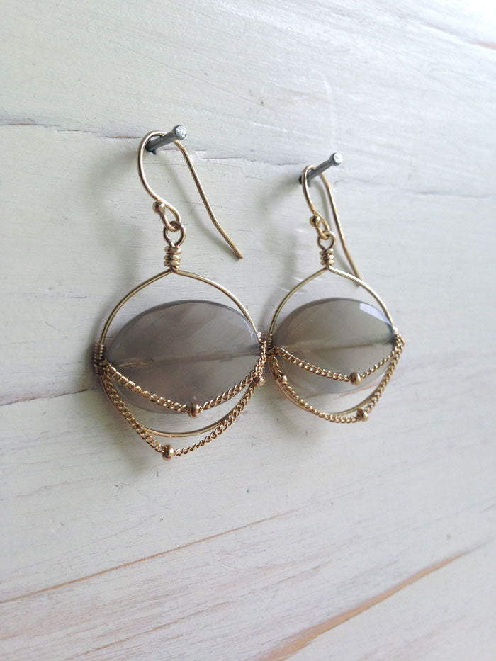 Labradorite Chain Oval Earrings