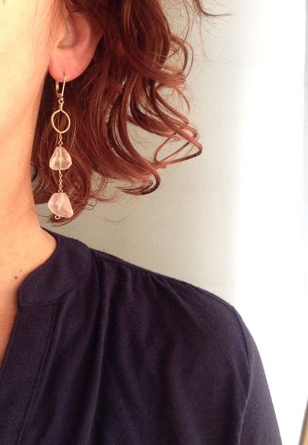 Rose Quartz Faceted Danglers Earrings