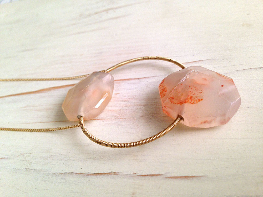 Garnet Necklace Peach Adventurine Pendant