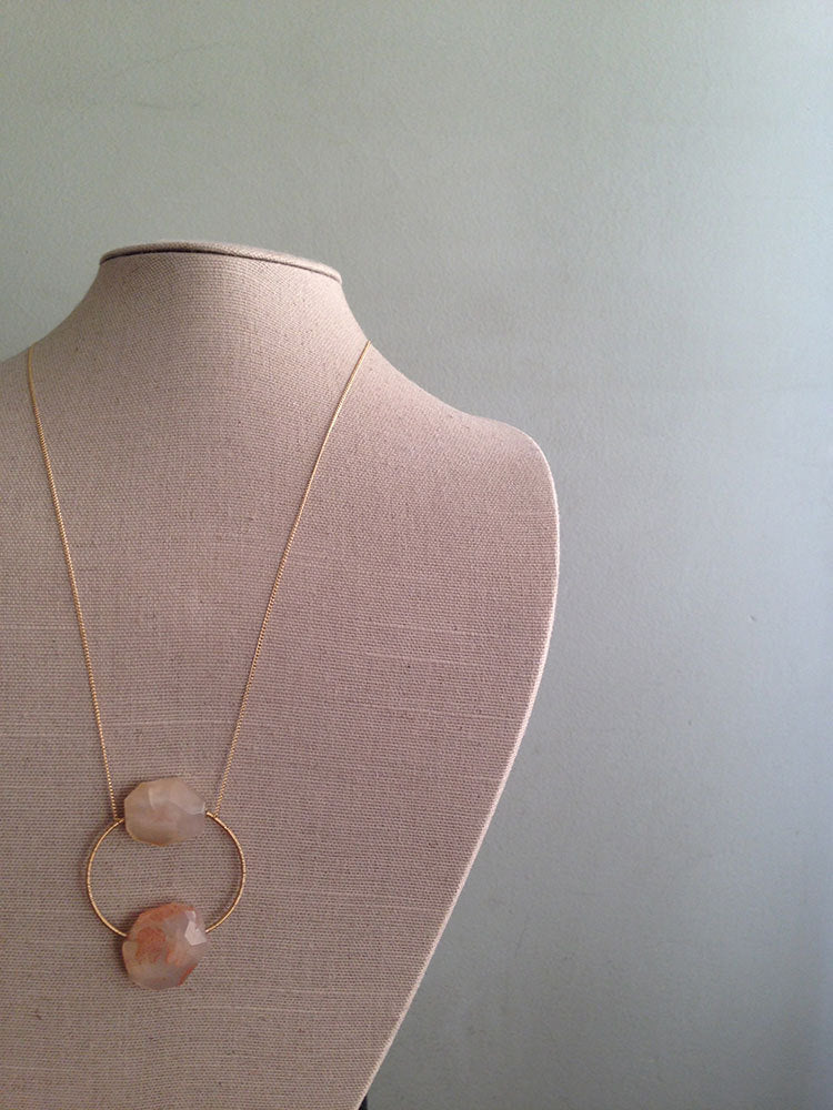 Garnet Necklace Peach Adventurine Pendant