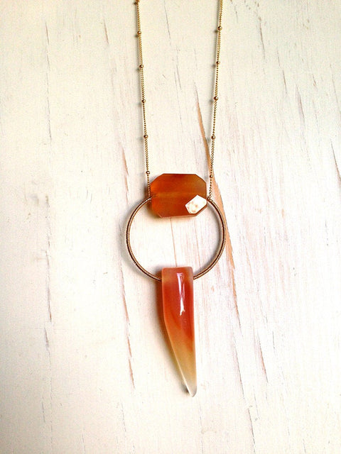 Carnelian and Orange Agate Pendant Necklace