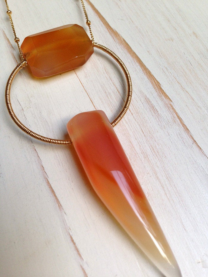 Carnelian and Orange Agate Pendant Necklace