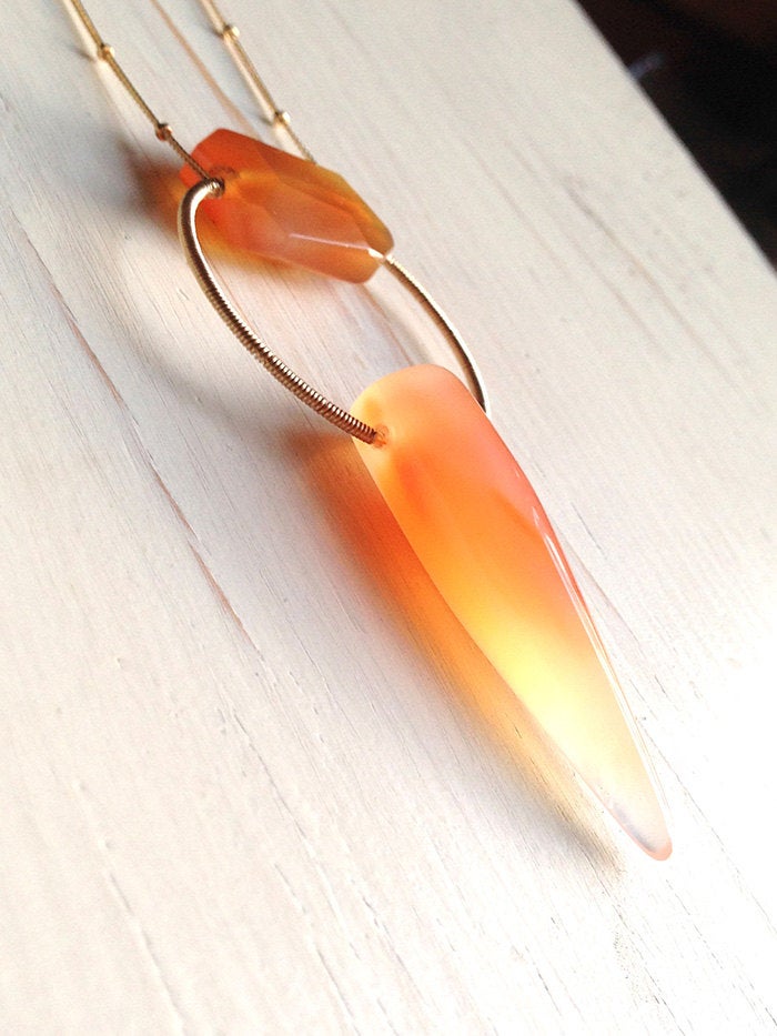 Carnelian and Orange Agate Pendant Necklace