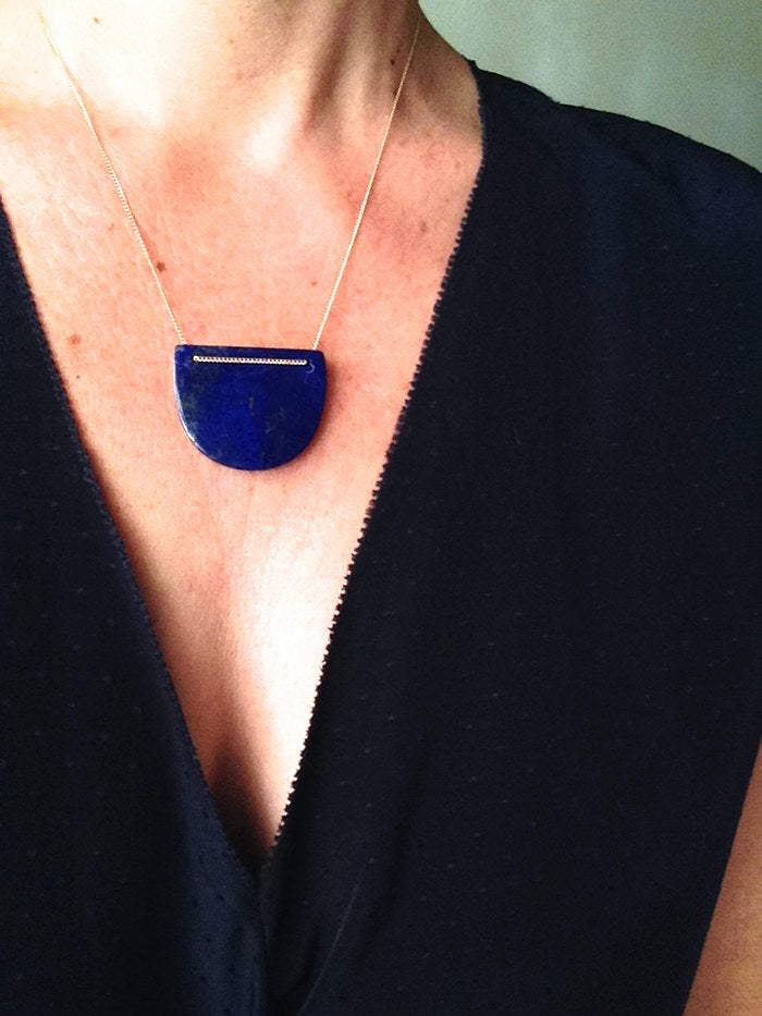 Lapis Slab Geometric Necklace