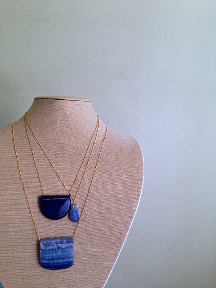 Lapis Slab Geometric Necklace