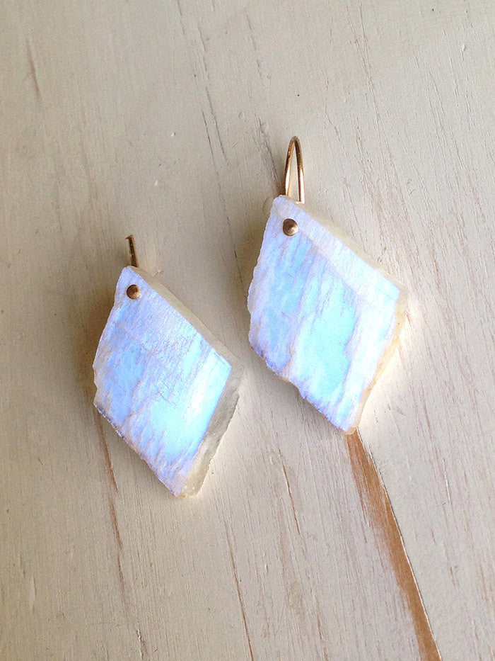 Moonstone Raw Slice Earrings