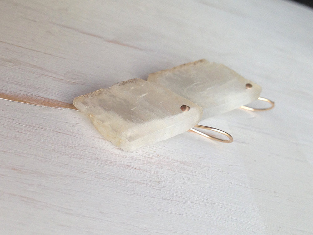 Moonstone Raw Slice Earrings