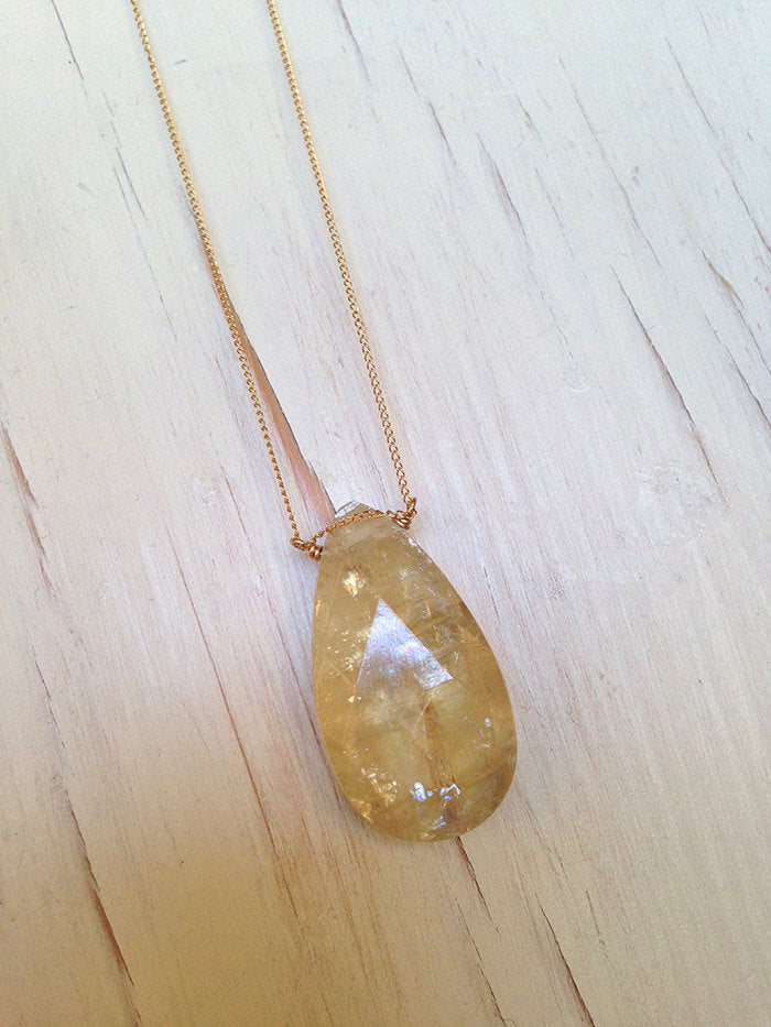 Lemon Quartz Teardrop Necklace