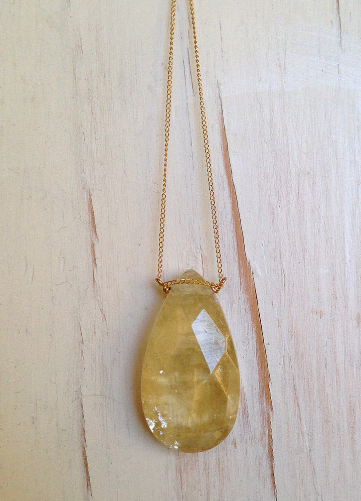 Lemon Quartz Teardrop Necklace