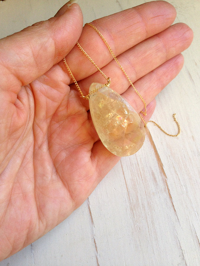 Lemon Quartz Teardrop Necklace