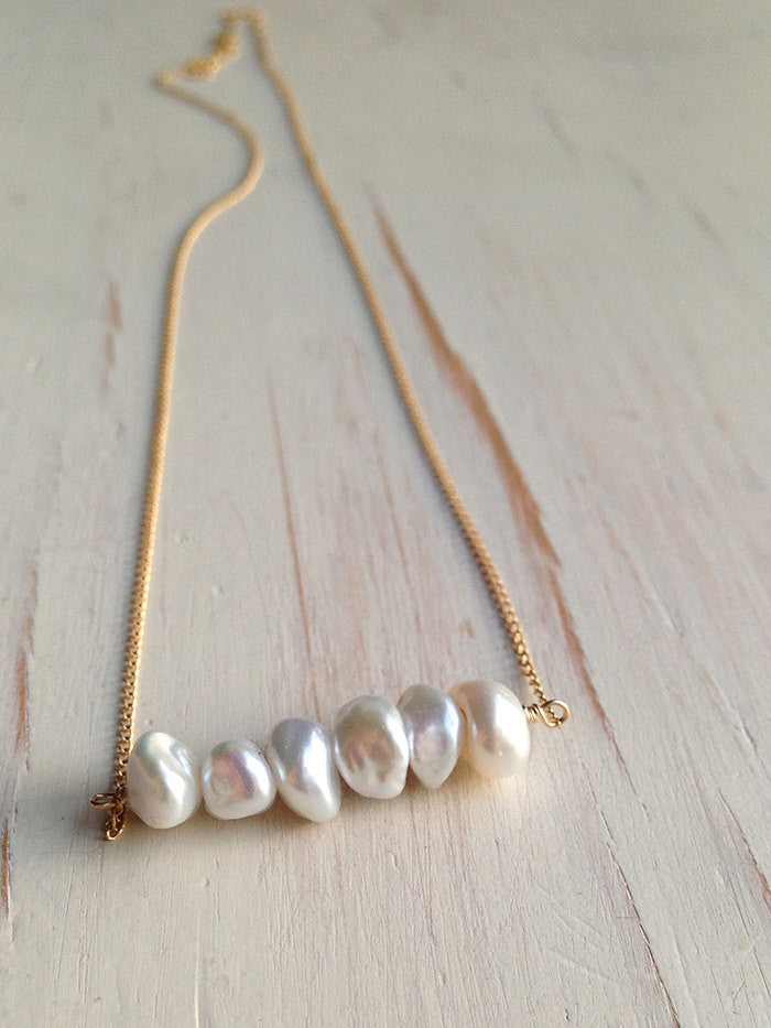 Delicate Pearl Bar Necklace
