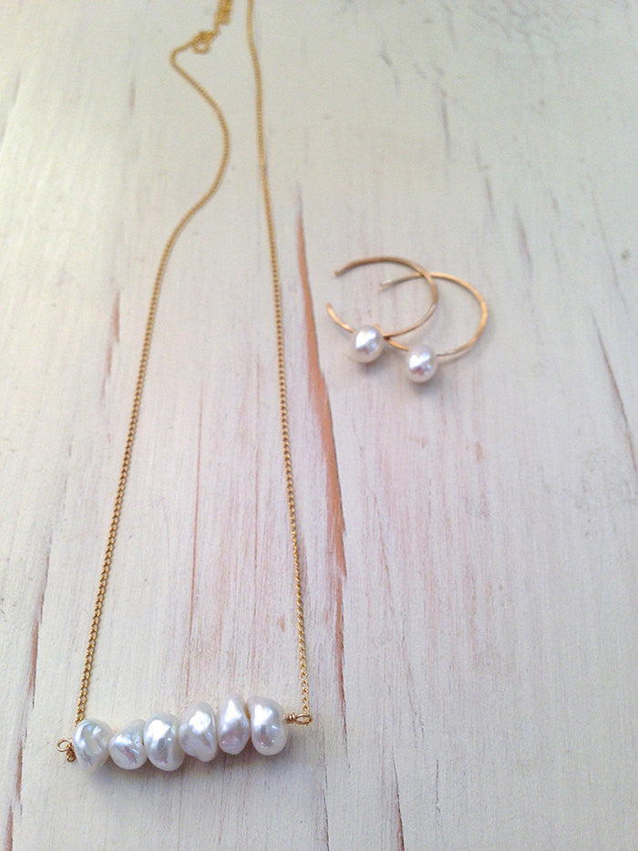 Delicate Pearl Bar Necklace