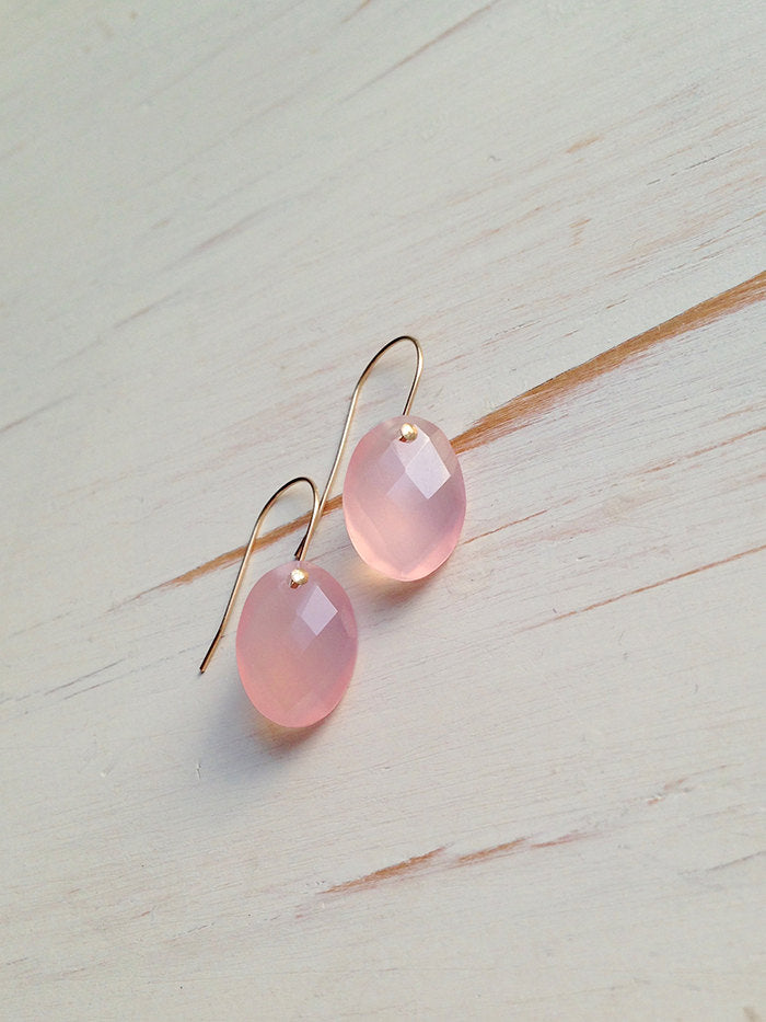 Rose Quartz Faceted Slice Earring