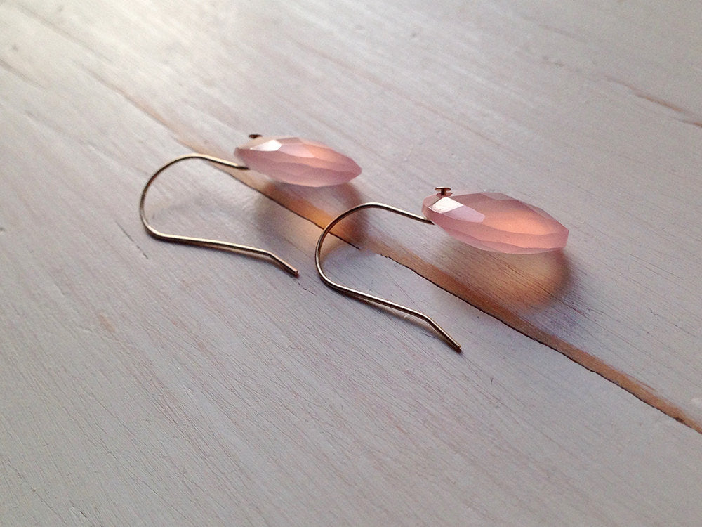 Rose Quartz Faceted Slice Earring