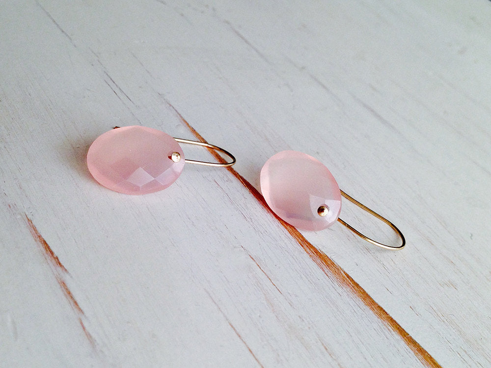 Rose Quartz Faceted Slice Earring