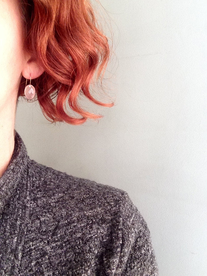 Rose Quartz Faceted Slice Earring