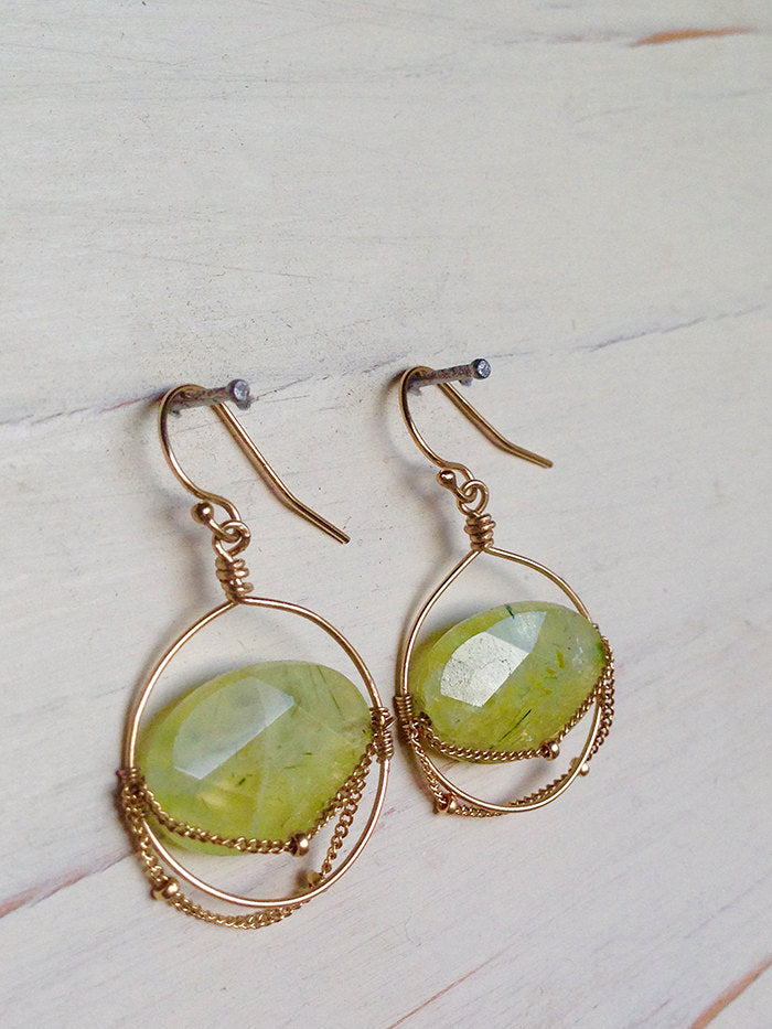 Prehnite Oval Chain Earrings