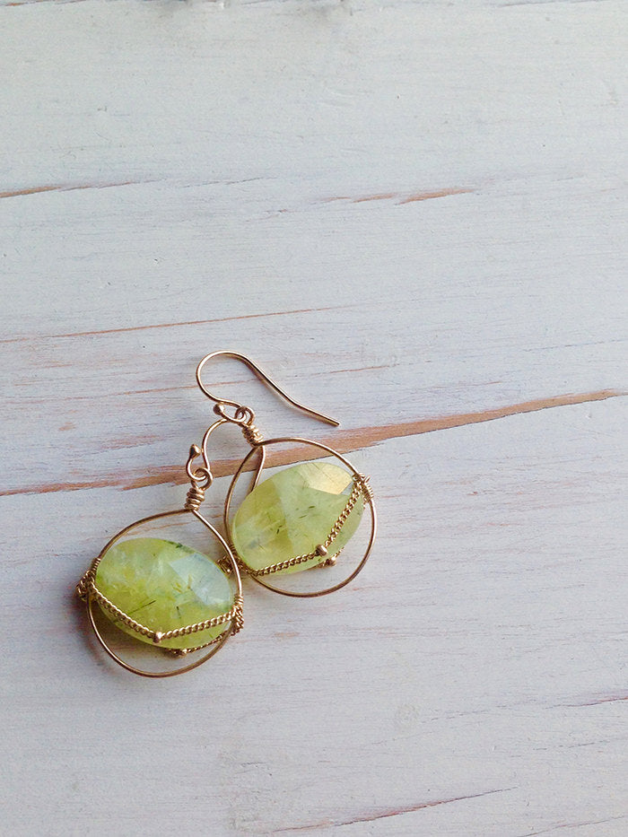 Prehnite Oval Chain Earrings