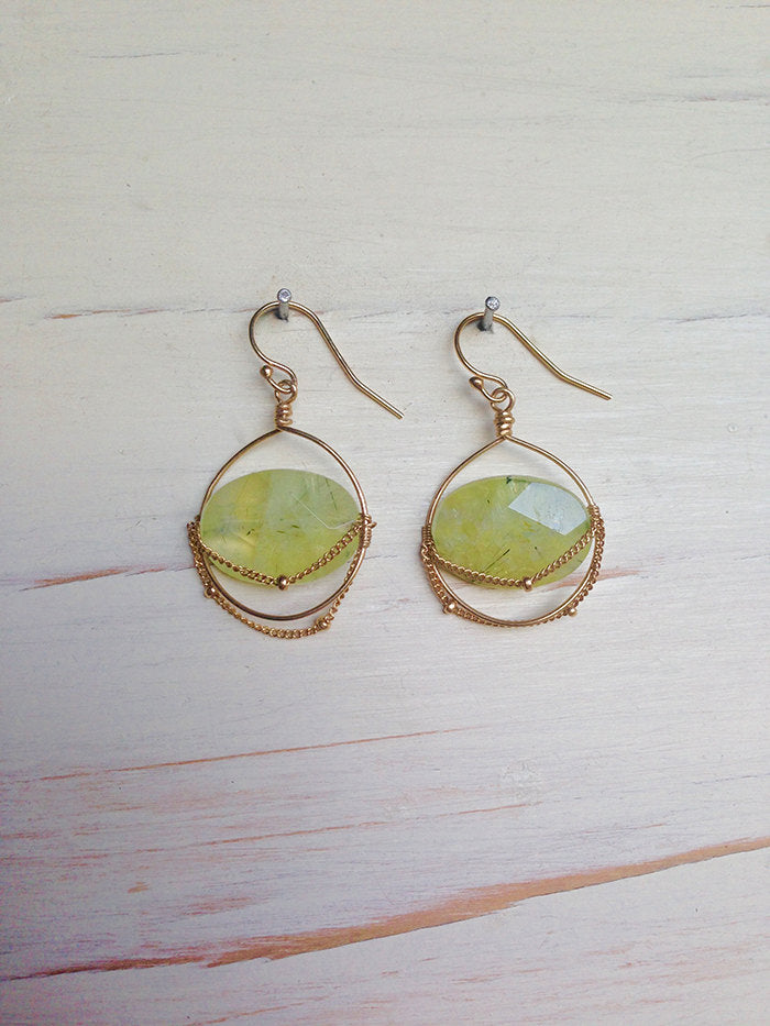 Prehnite Oval Chain Earrings