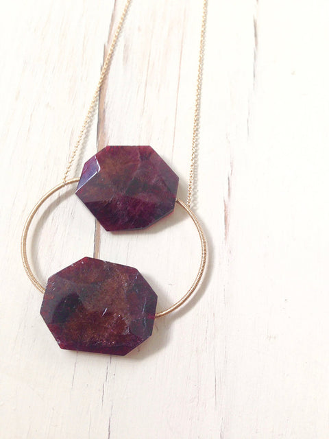 Garnet Necklace Peach Adventurine Pendant