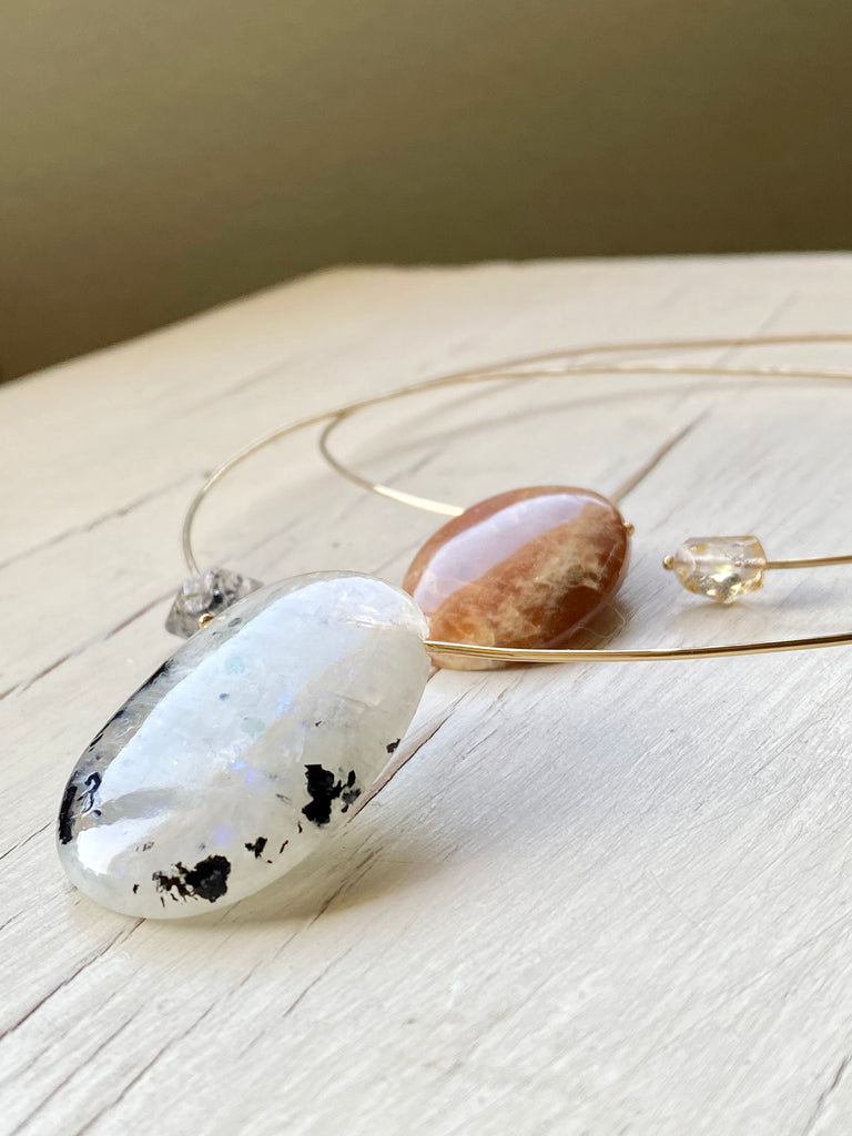 Sunstone Moonstone Pendant Choker