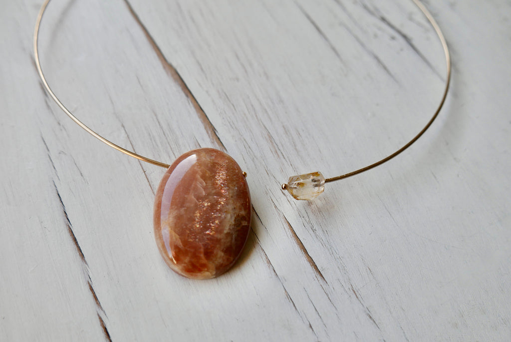 Sunstone Moonstone Pendant Choker