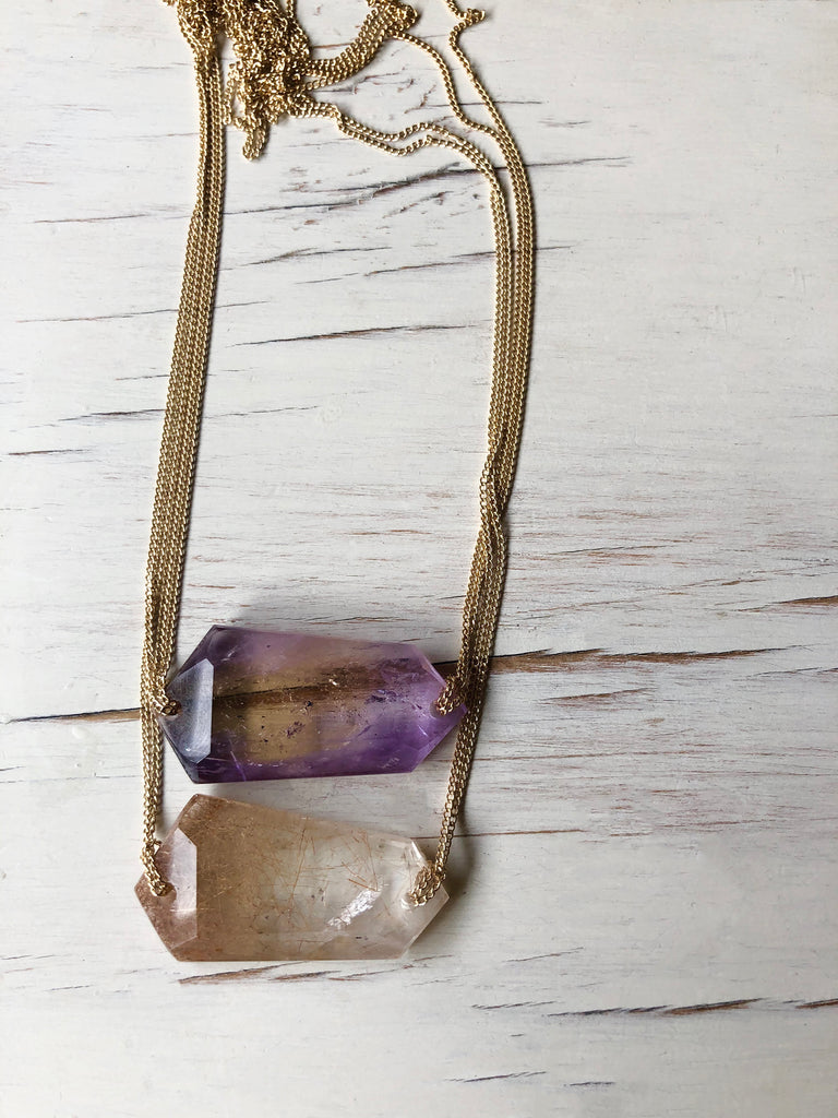 Gemstone Geometric Bar Necklace