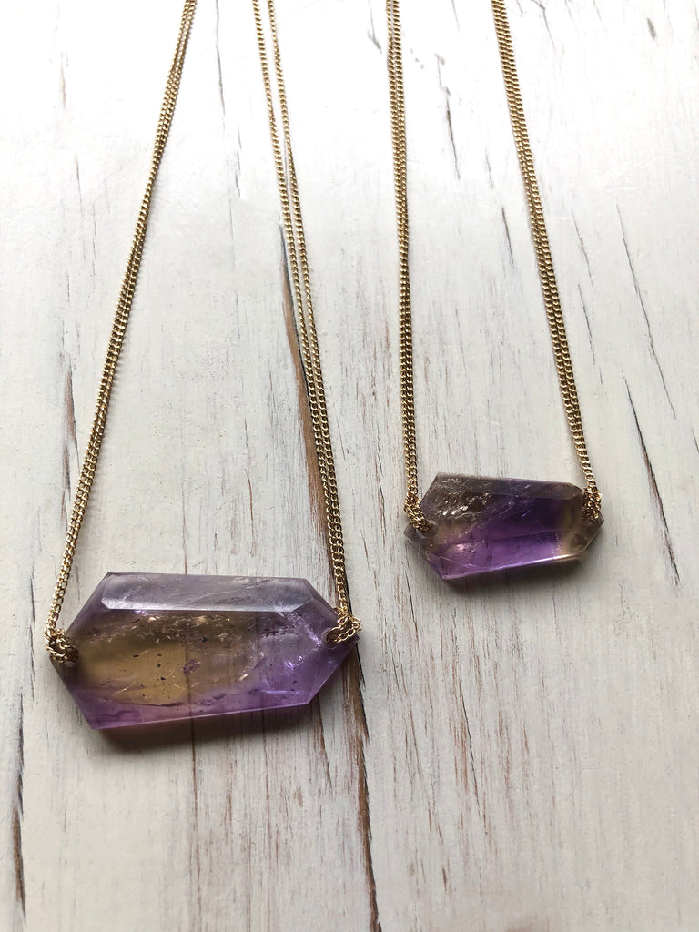 Gemstone Geometric Bar Necklace