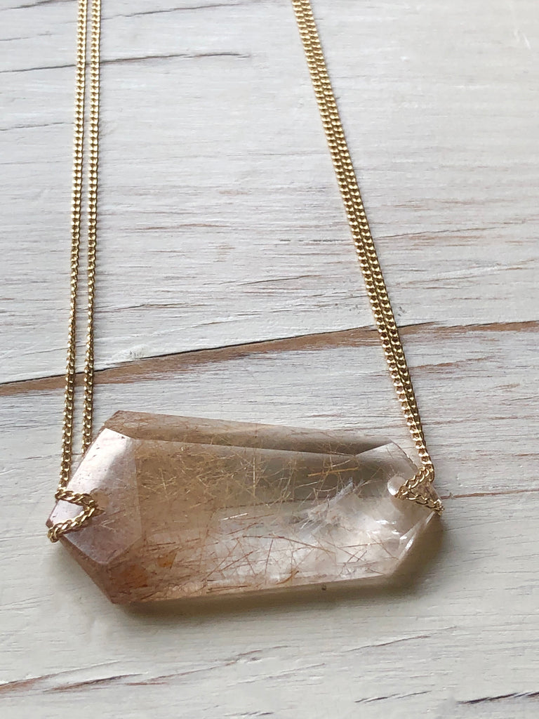 Gemstone Geometric Bar Necklace