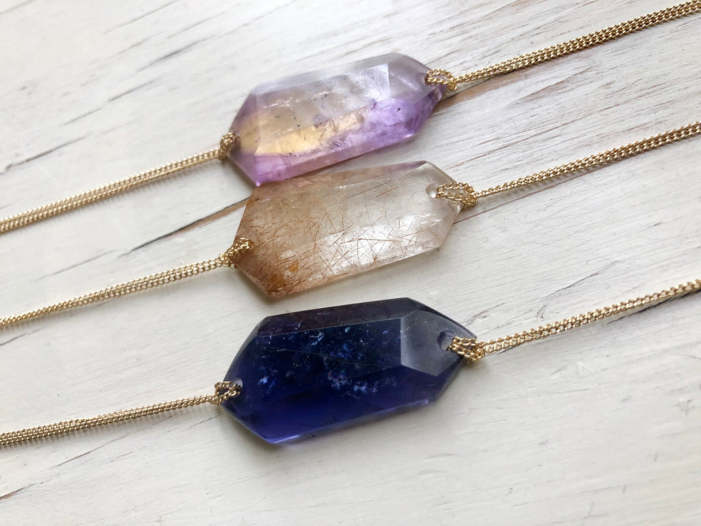 Gemstone Geometric Bar Necklace