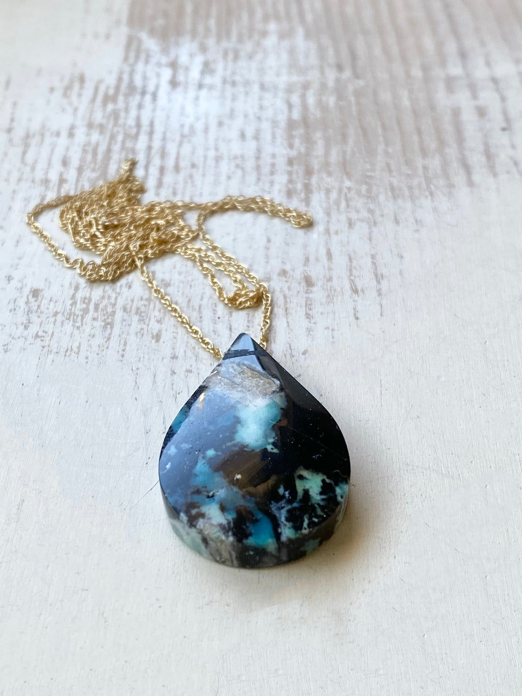 Blue Opalized Wood Pendant Necklace