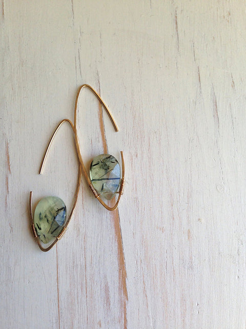 Green Rutilated Quartz Tear Hoop