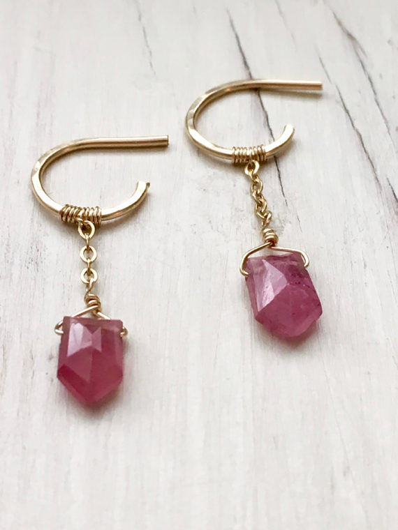 Pink Sapphire Baby Hoops