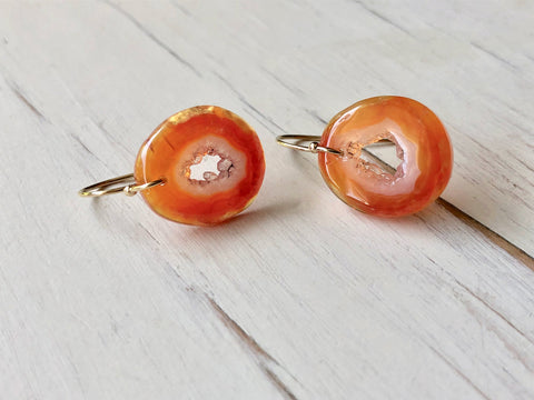 Natural Orange Agate Druzy Slice Earrings