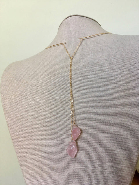 Rose Quartz Lariat Necklace