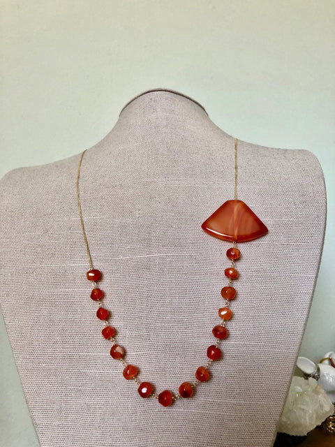 Carnelian Fan Pendant Necklace