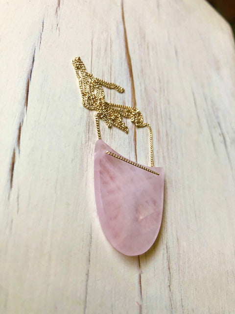 Rose Quartz Geometric Pendant Necklace