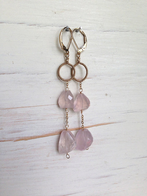 Rose Quartz Faceted Danglers Earrings