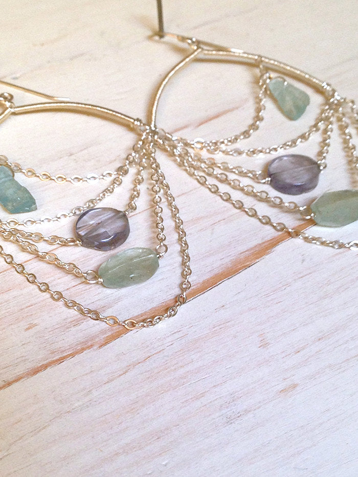 Aquamarine Iolite Sterling Silver Drape Earring